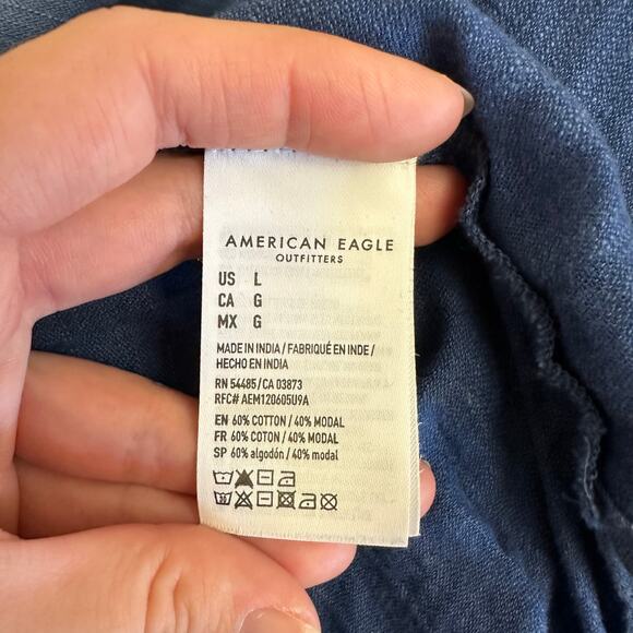 American‎ Eagle Oversized Gauze Button-Up Shirt Women’s Large Blue Cotton Modal - Picture 7 of 11